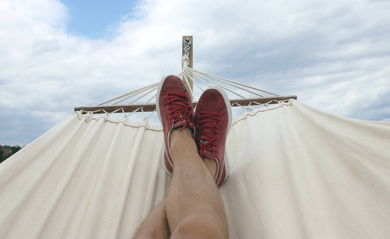 feet up in a hammock